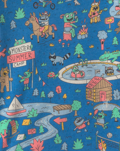 Toddler Boy 2-Piece 100% Cotton 'Monster Summer Camp' Pajama Set - Blue