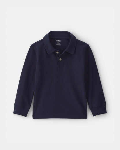 Toddler Boy Uniform Piqué Long-Sleeve Polo Shirt - Navy