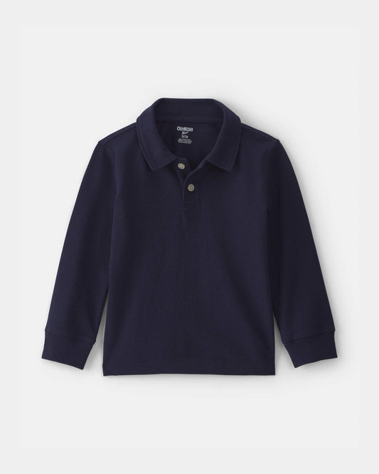 Toddler Boy Uniform Piqué Long-Sleeve Polo Shirt - Navy