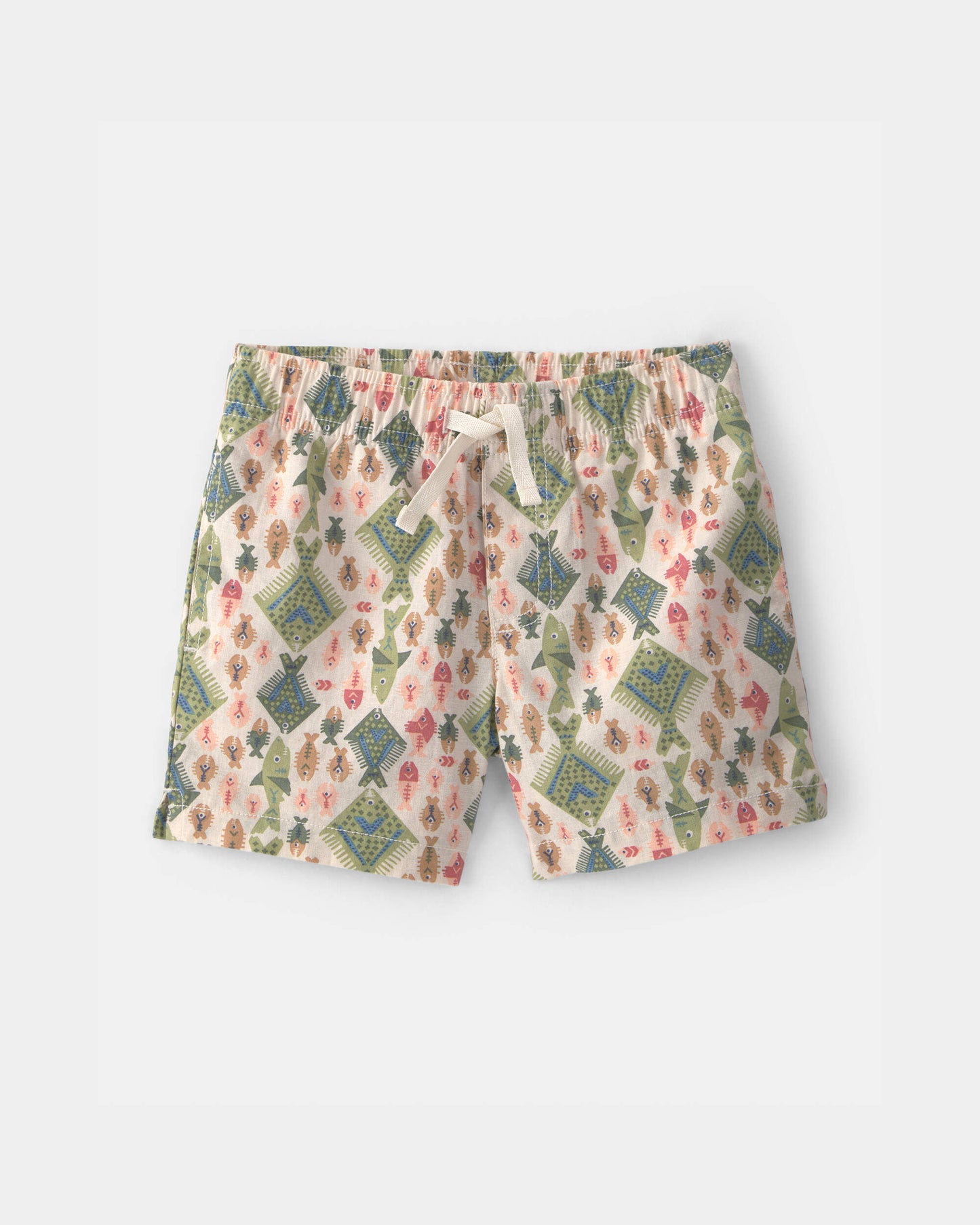 Toddler Boy Fish Linen Shorts - Beige