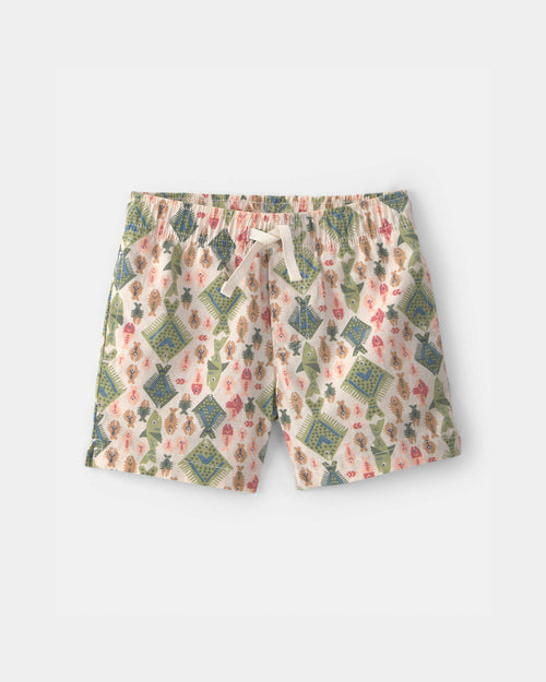 Toddler Boy Fish Linen Shorts - Beige