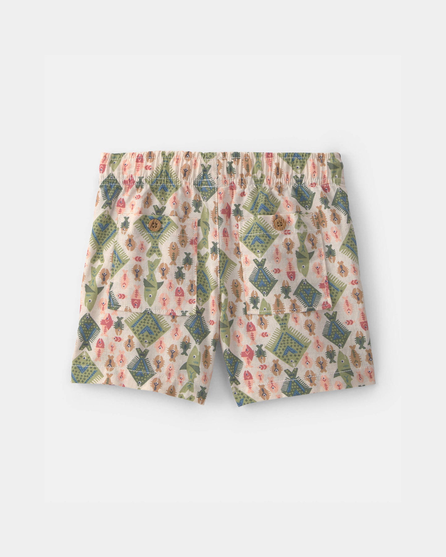 Toddler Boy Fish Linen Shorts - Beige