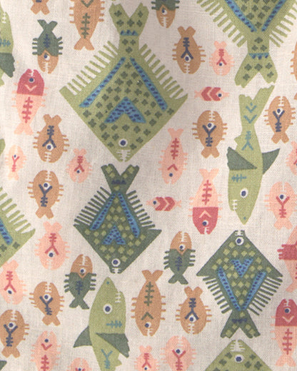 Toddler Boy Fish Linen Shorts - Beige