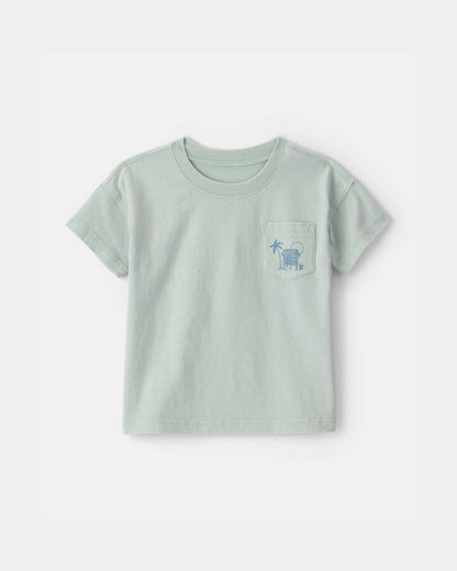 Toddler Boy Tropical Beach Pocket Tee - Mint Blue
