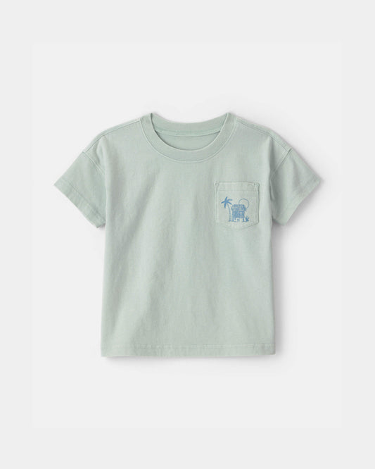 Toddler Boy Tropical Beach Pocket Tee - Mint Blue