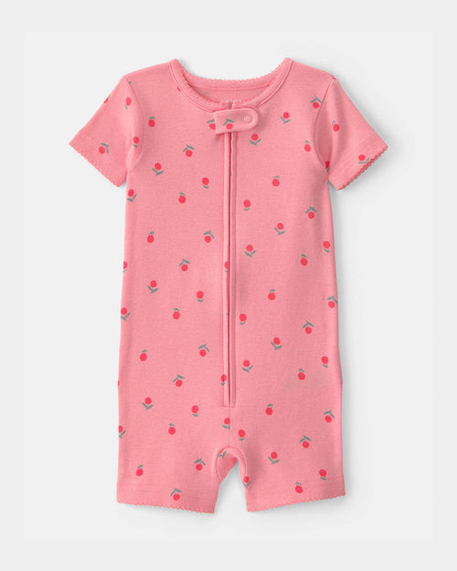 Toddler Girl Floral 100% Cotton 1-Piece Romper Pajama - Pink