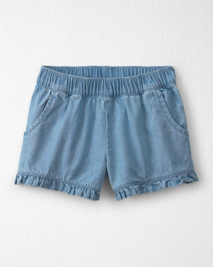 Toddler Girl 2-Piece Linen Top & Short Set Made with Organic Cotton in Blue Hibiscus