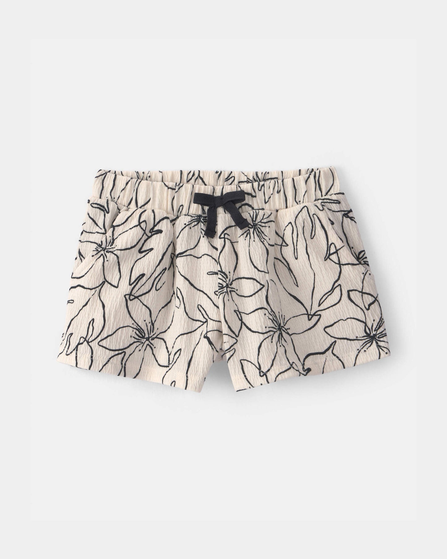 Toddler Girl Floral Crinkle Shorts - Black/Ivory