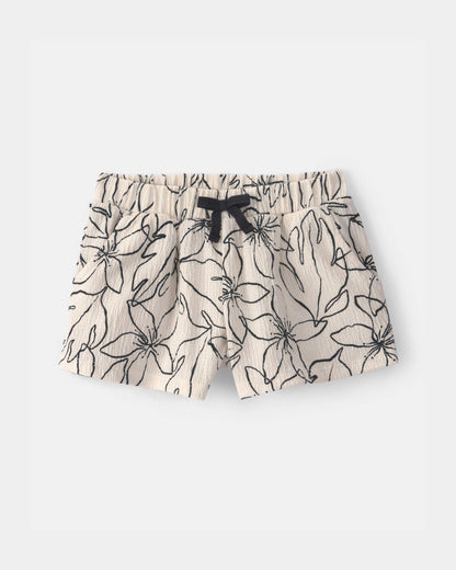 Toddler Girl Floral Crinkle Shorts - Black/Ivory