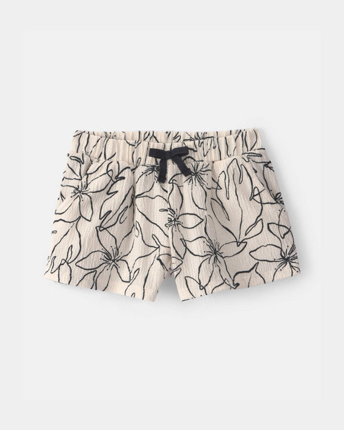 Toddler Girl Floral Crinkle Shorts - Black/Ivory