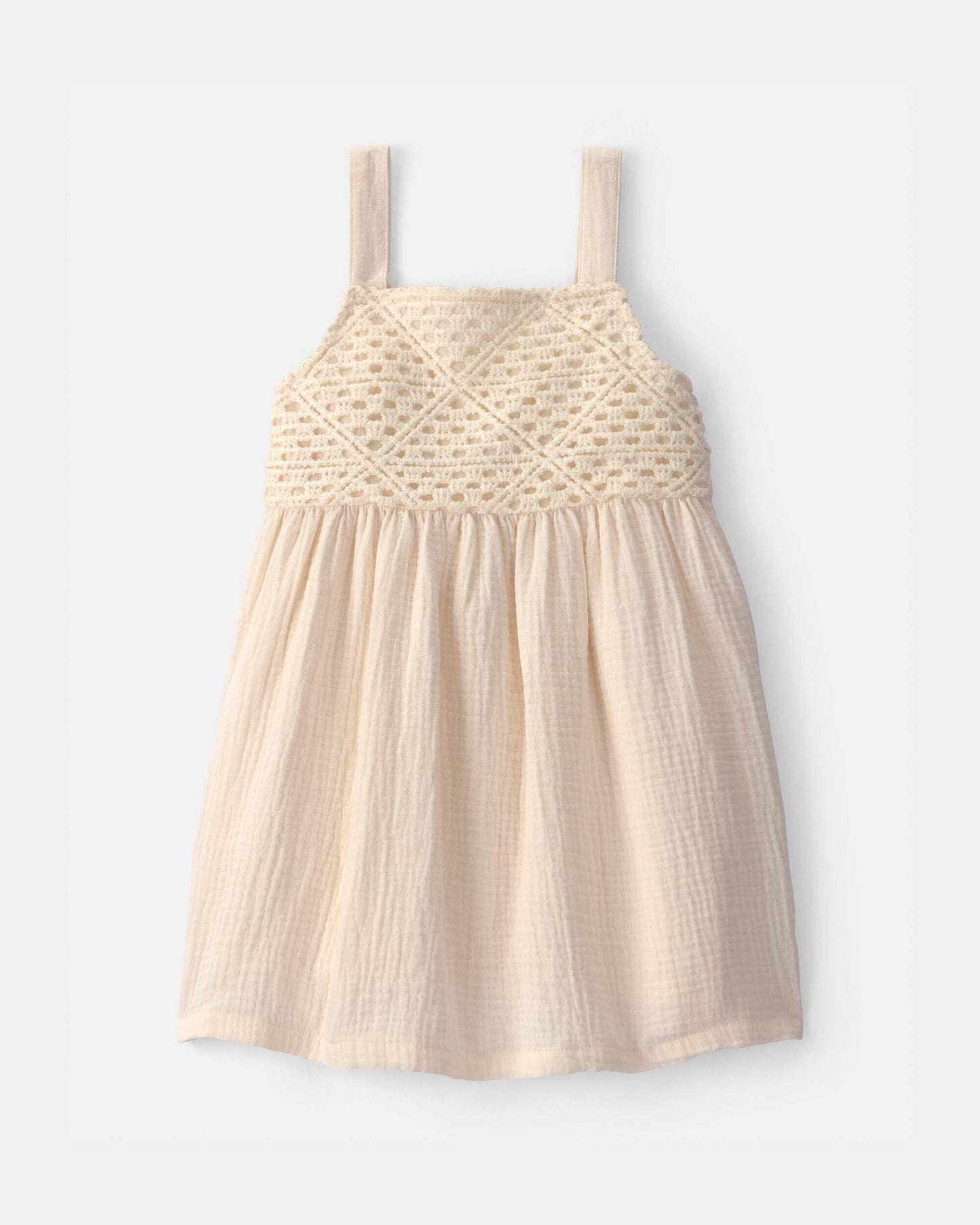 Toddler Girl Crochet Gauze Dress - Ivory