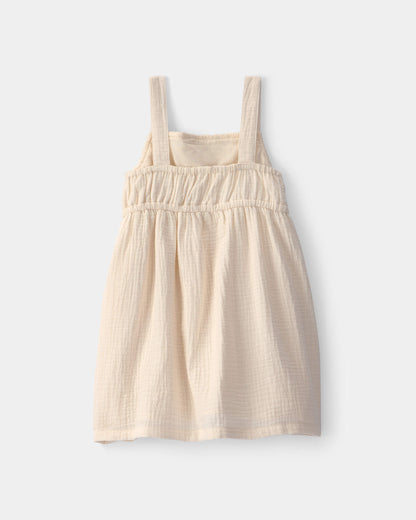 Toddler Girl Crochet Gauze Dress - Ivory