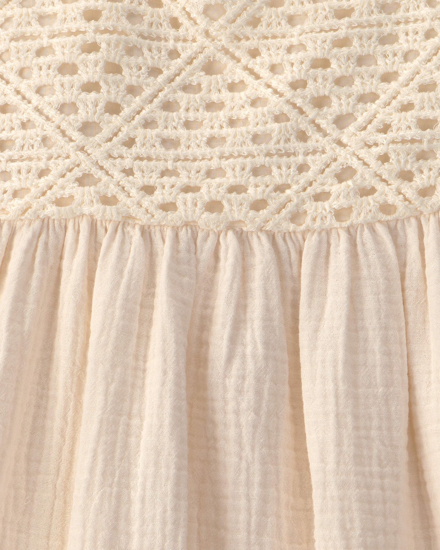 Toddler Girl Crochet Gauze Dress - Ivory