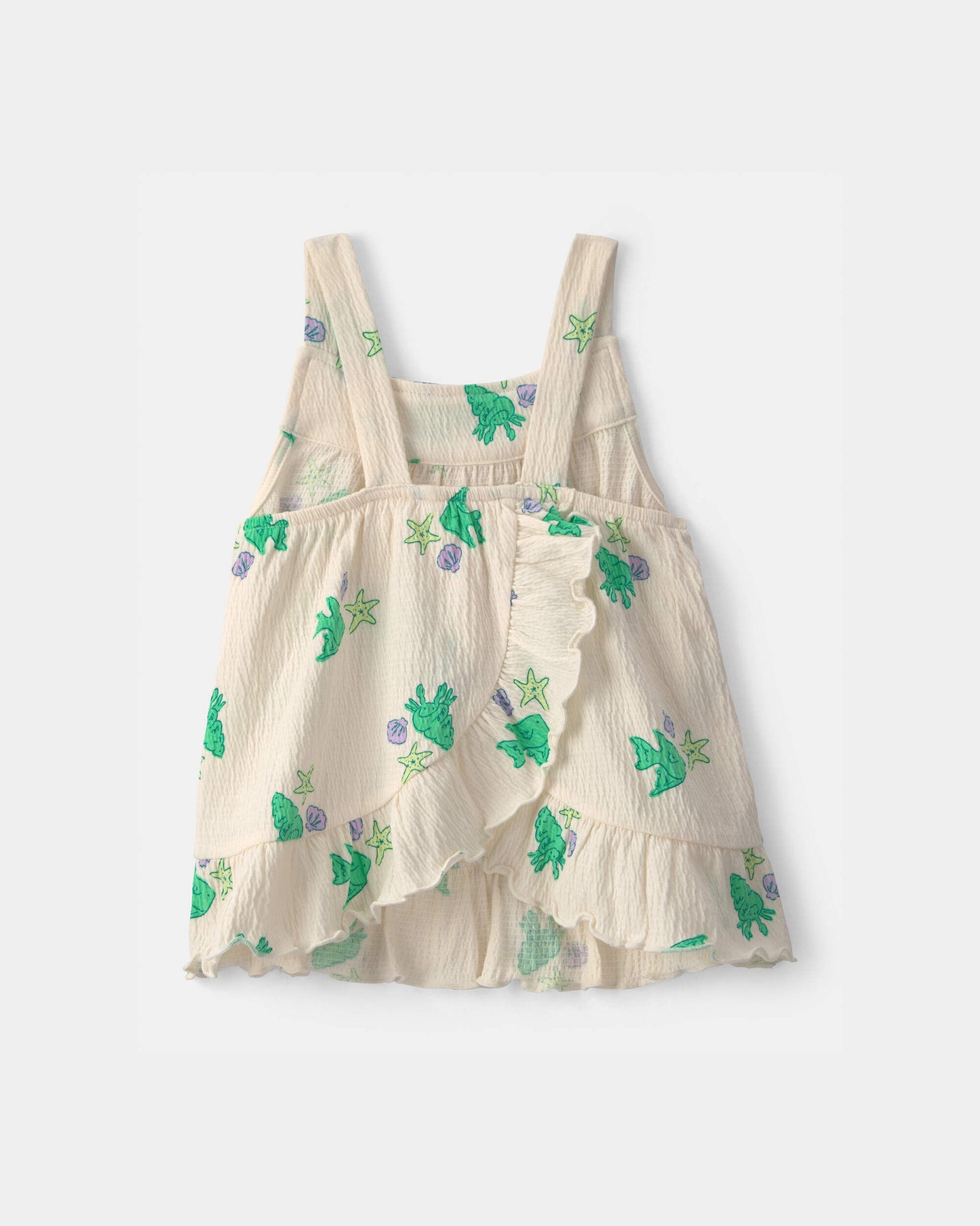 Toddler Girl 2-Piece Fish Ruffle Top & Short Set - Green/Ivory