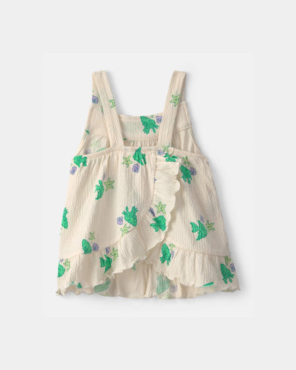 Toddler Girl 2-Piece Fish Ruffle Top & Short Set - Green/Ivory