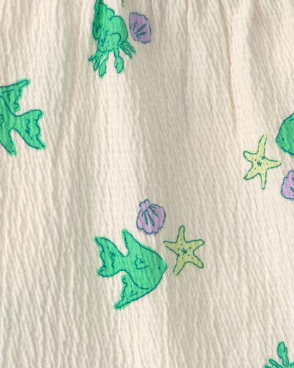 Toddler Girl 2-Piece Fish Ruffle Top & Short Set - Green/Ivory