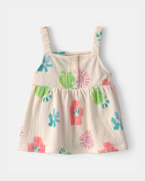 Toddler Girl Summer Floral Tank Top - Cream