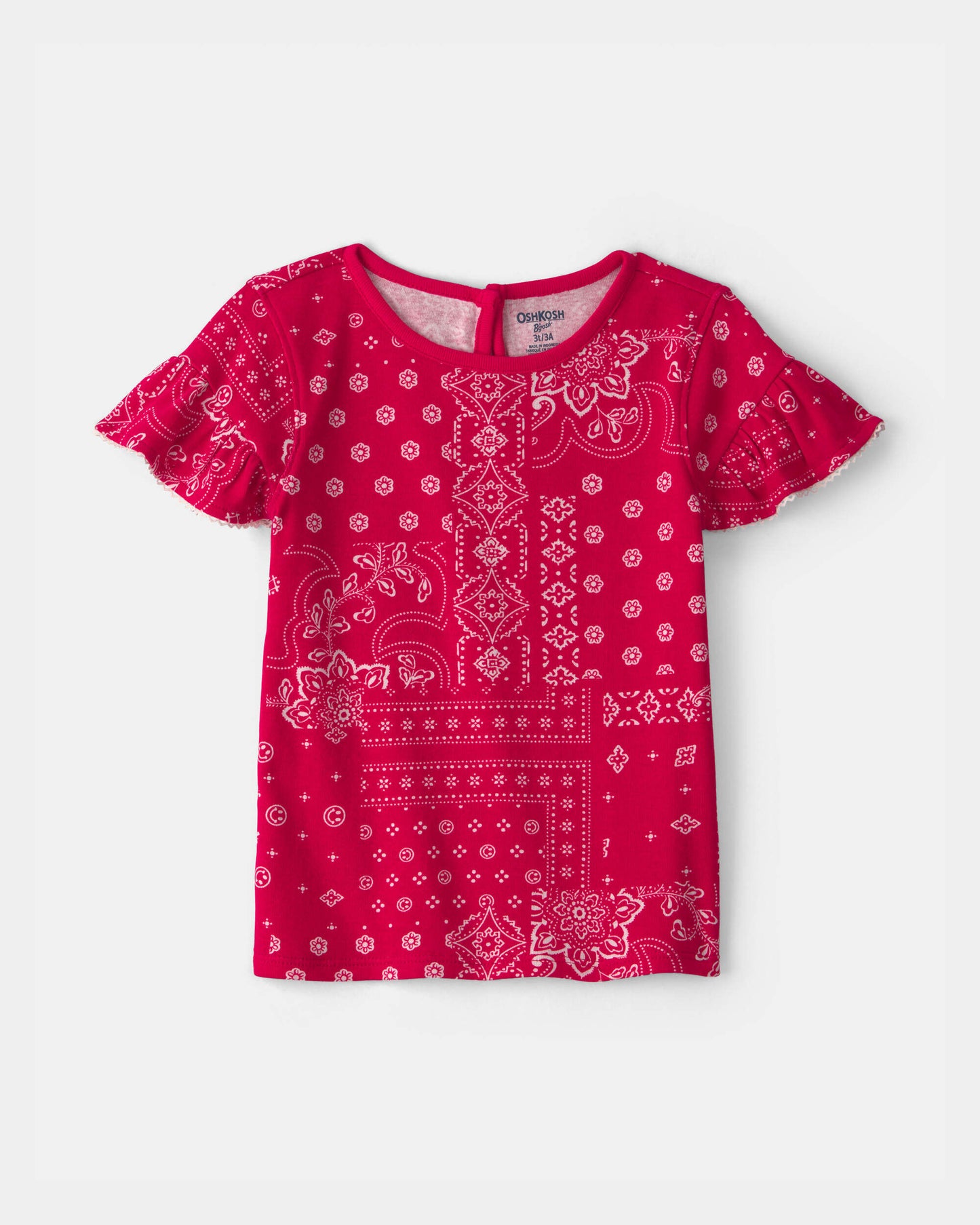 Toddler Girl Bandana Ruffle-Sleeve Top - Red