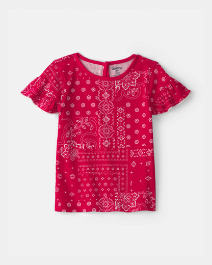Toddler Girl Bandana Ruffle-Sleeve Top - Red