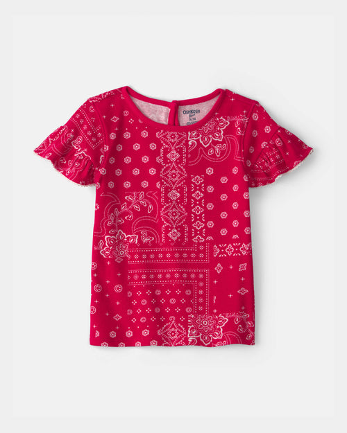 Toddler Girl Bandana Ruffle-Sleeve Top - Red