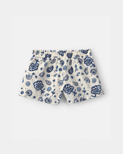 Toddler Girl Paisley Shorts - Blue/Ivory