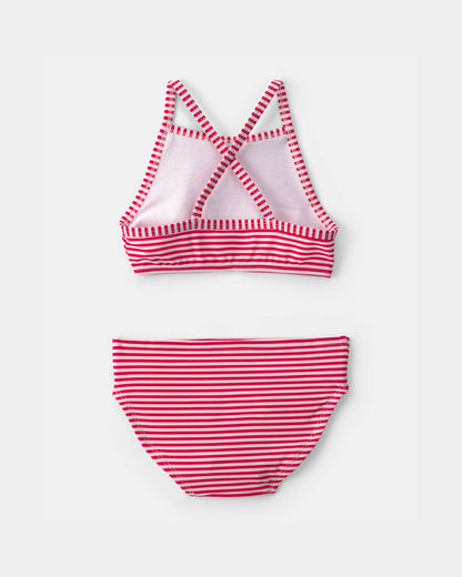 Toddler Girl 3-Piece American Flag Rashguard Swimsuit Set - Red/White/Blue