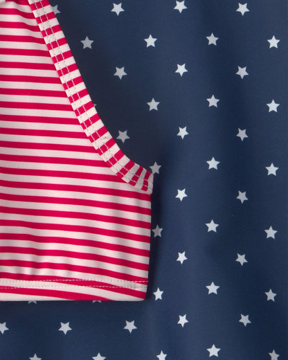 Toddler Girl 3-Piece American Flag Rashguard Swimsuit Set - Red/White/Blue