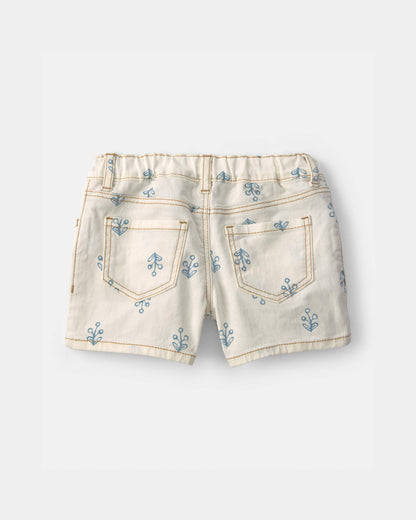 Toddler Girl Floral Twill Shorts - Ivory