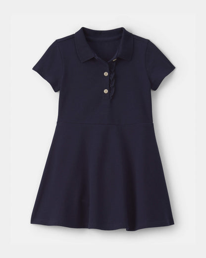 Toddler Girl Uniform Piqué Short-Sleeve Dress - Navy