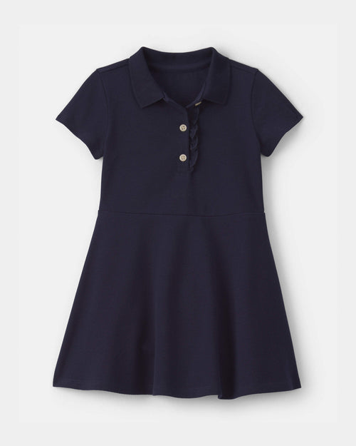 Toddler Girl Uniform Piqué Short-Sleeve Dress - Navy
