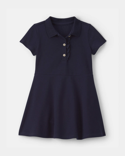 Toddler Girl Uniform Piqué Short-Sleeve Dress - Navy