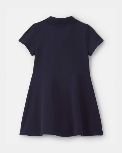 Toddler Girl Uniform Piqué Short-Sleeve Dress - Navy