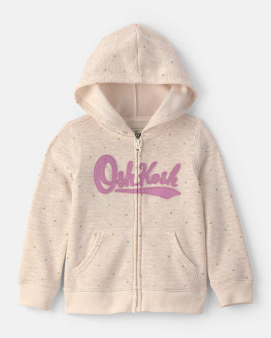 Toddler Girl Heart OshKosh Logo Fleece Zip-Up Hoodie - Cream