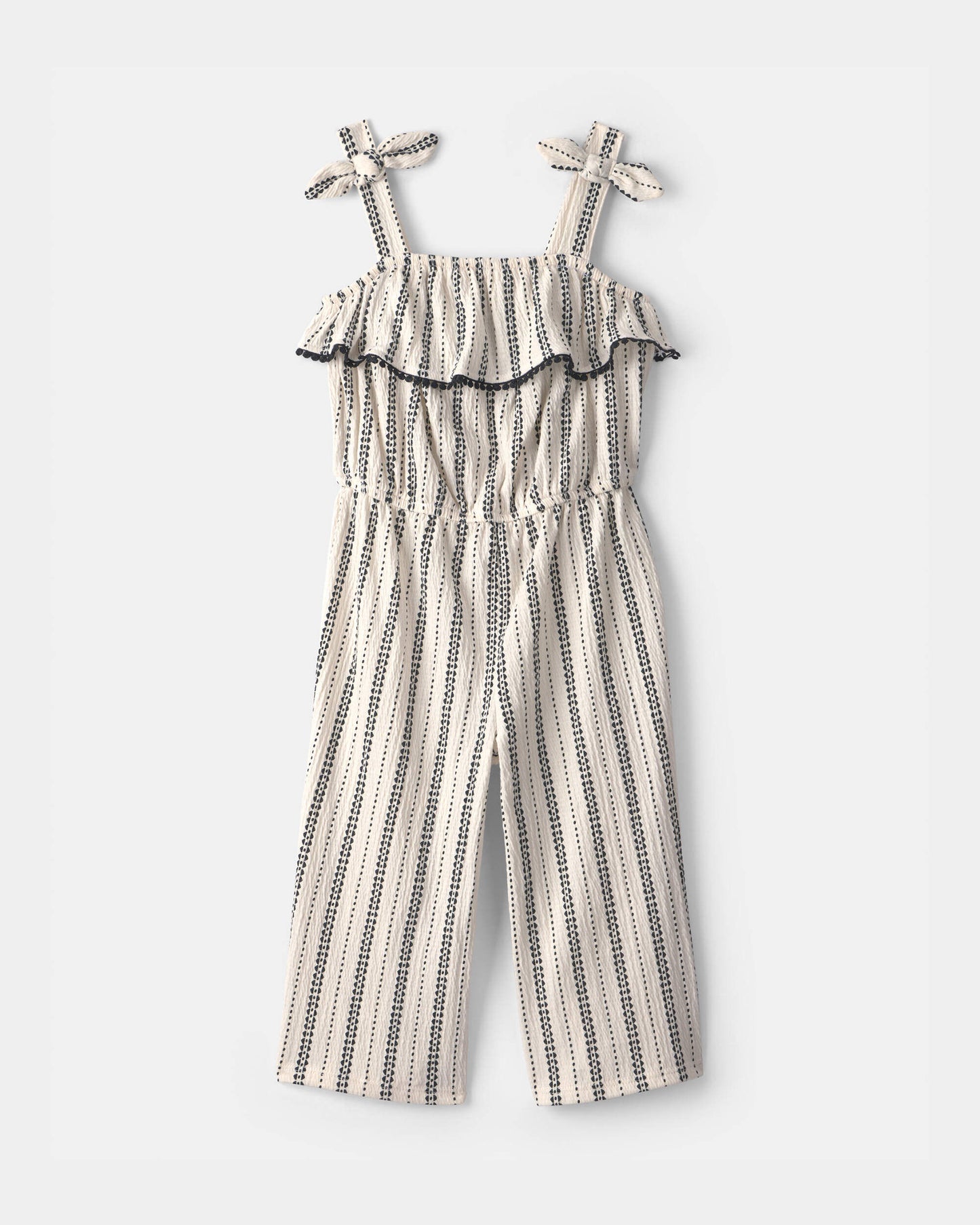 Toddler Girl Striped Ruffle Jumpsuit - Black/Ivory