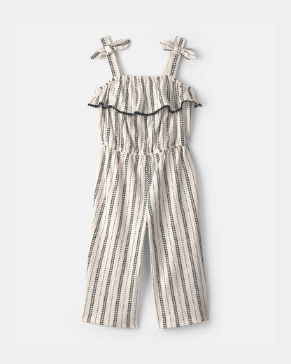 Toddler Girl Striped Ruffle Jumpsuit - Black/Ivory