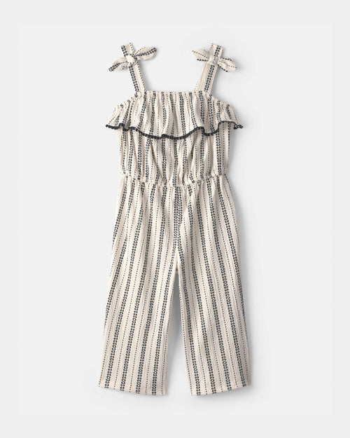 Toddler Girl Striped Ruffle Jumpsuit - Black/Ivory
