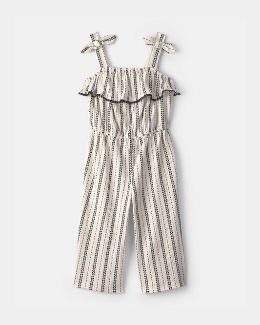 Toddler Girl Striped Ruffle Jumpsuit - Black/Ivory