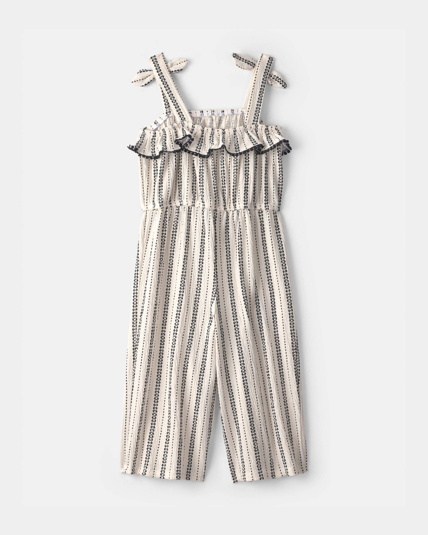 Toddler Girl Striped Ruffle Jumpsuit - Black/Ivory
