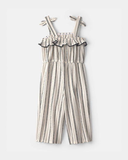 Toddler Girl Striped Ruffle Jumpsuit - Black/Ivory