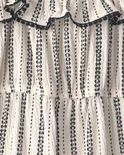 Toddler Girl Striped Ruffle Jumpsuit - Black/Ivory