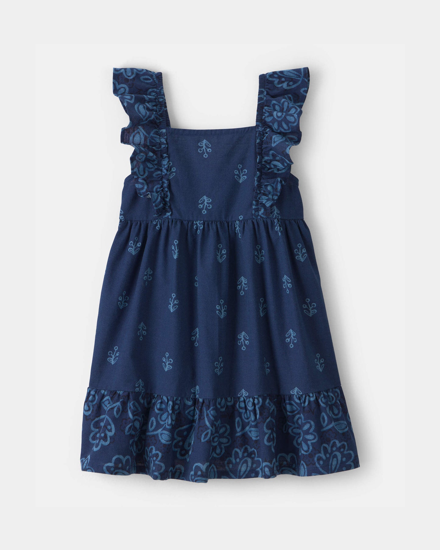 Toddler Girl Floral Ruffle-Sleeve Dress - Navy