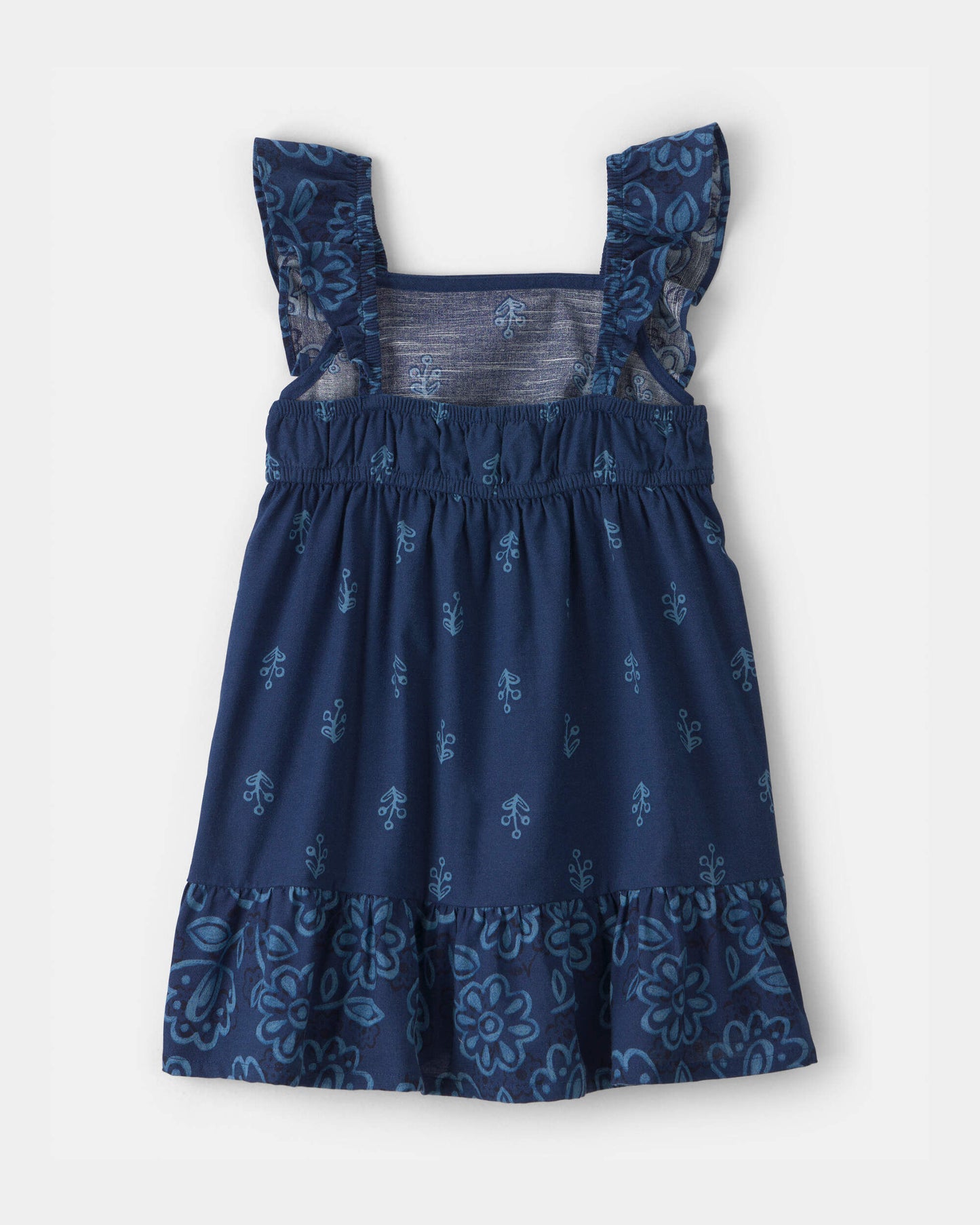Toddler Girl Floral Ruffle-Sleeve Dress - Navy