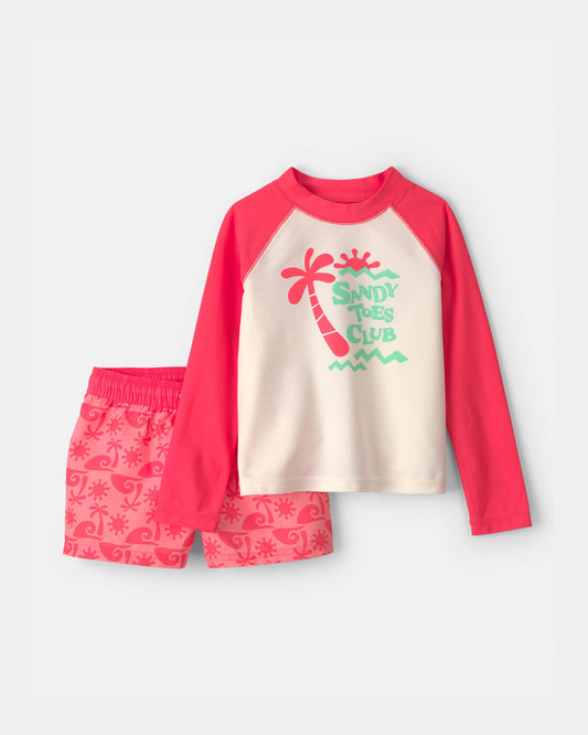 Toddler Boy 2-Piece 'Sandy Toes Club' Rashguard Swimsuit Set - Orange/Ivory