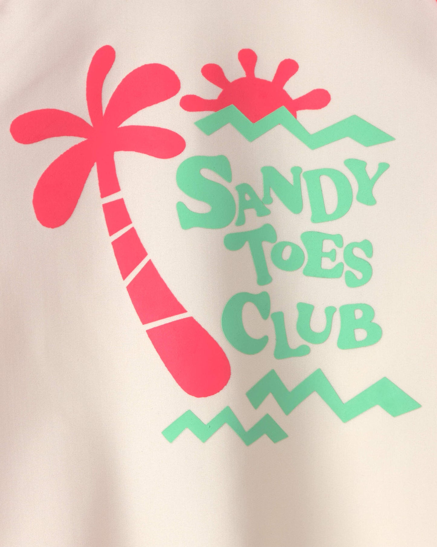 Toddler Boy 2-Piece 'Sandy Toes Club' Rashguard Swimsuit Set - Orange/Ivory
