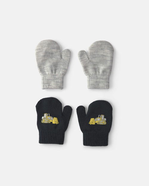 Toddler Boy 2-Pack Construction Mittens - Black/Grey