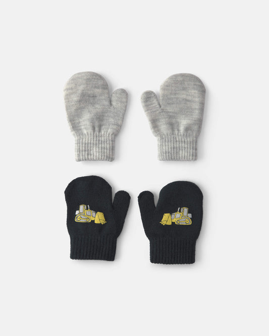 Toddler Boy 2-Pack Construction Mittens - Black/Grey