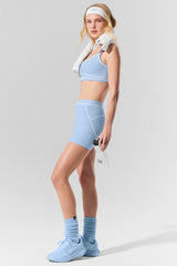 4” Alosoft High-Waist Heart Throb Short - Seashell Blue Heather/White
