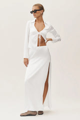 Silk Blend Radiance Long Sleeve Top - White