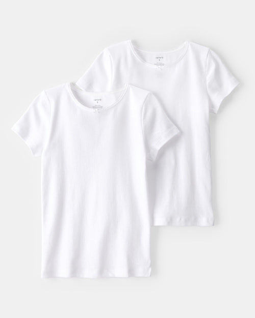 Girls 2-Pack Cotton Short-Sleeve Undershirts - White
