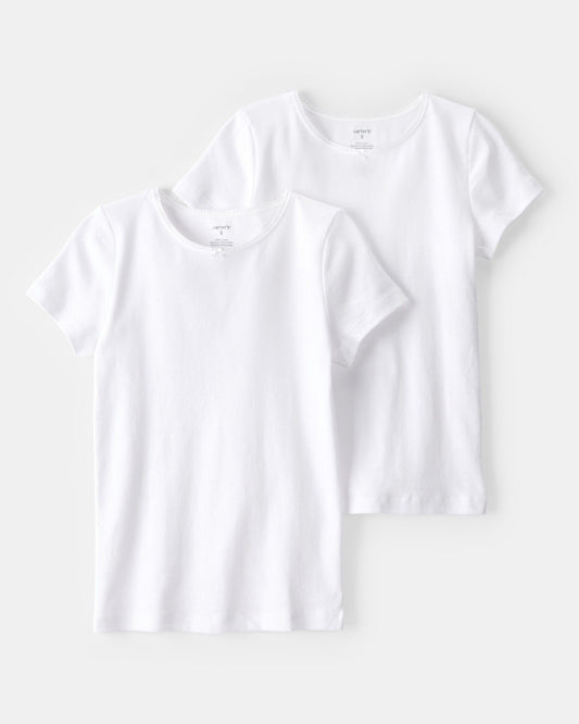 Girls 2-Pack Cotton Short-Sleeve Undershirts - White